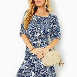 NWT Lilly Pulitzer Parigi Boat Neck Romper Aegean Navy Beach Path XS